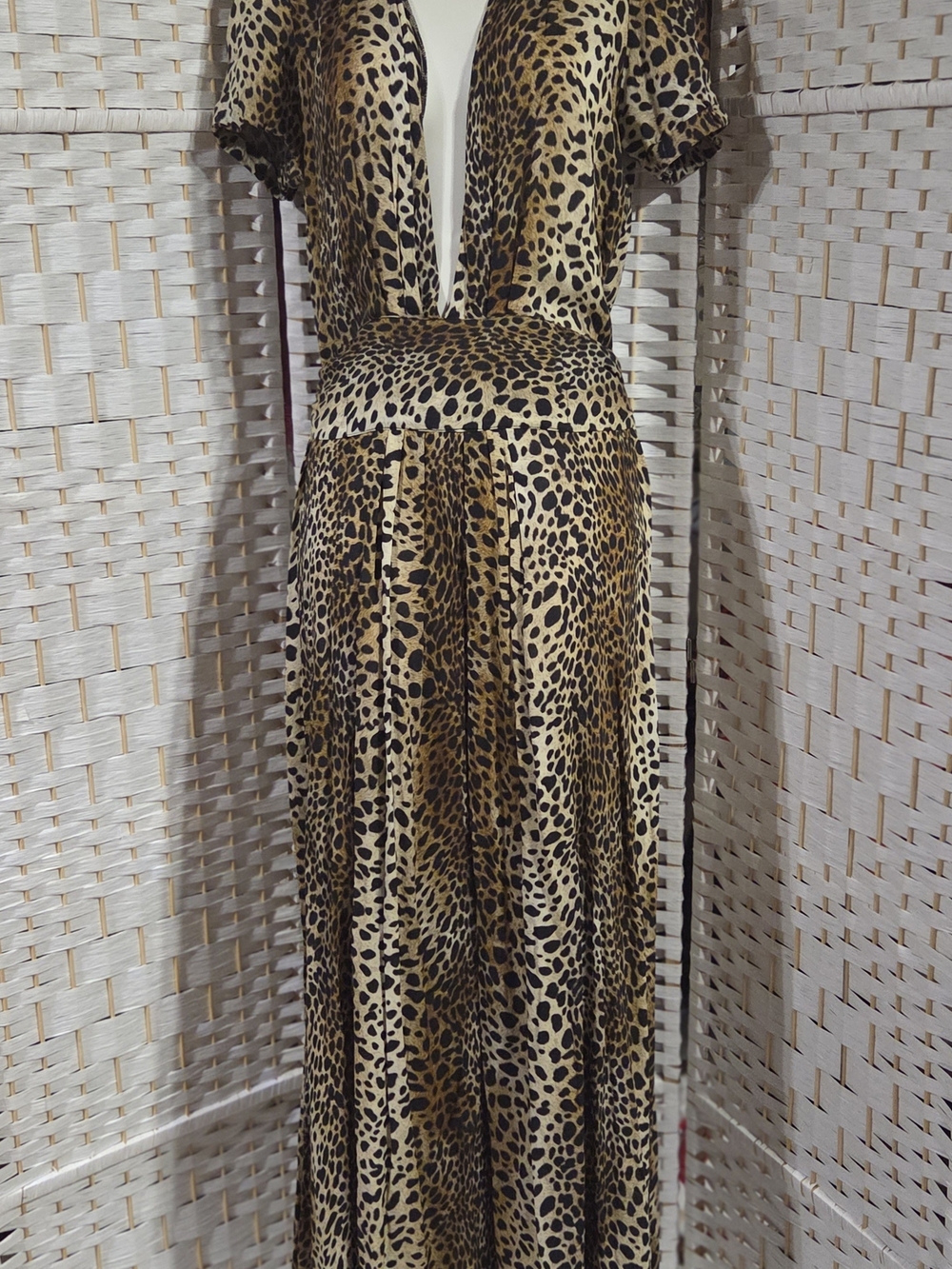 Melissa Odabash Leopard Print V-Neck Maxi Dress in Brown